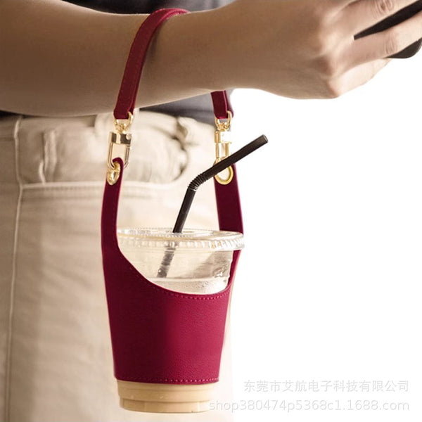 PU Leather Cup Cover Handbag Milk Tea Cup Bag Heat Insulation Anti-scalding Coffee Cup Handheld Cup Cover Ice Bully Leather Cover