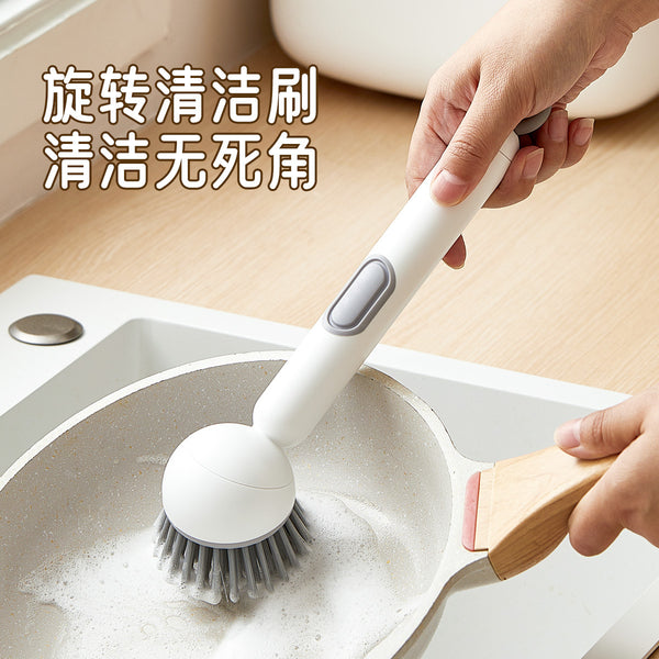 Kitchen Long Handle Rotating Pot Brush Adjustable Non-injuring Pot Cleaning Brush Add Liquid Pressing Bowl Brush Brush Pot Cup Brush Artifact