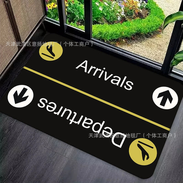 Door Mat -Soft Crystal Velvet  Arrival & Departure-welcome Theme Door Mat | Machine Washable, Black with Yellow/White Flight Schedule Design, Rectangular Floor Mat for Entryway, All-Season Home DecoDaifa Door Mat.