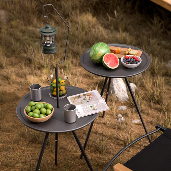 Outdoor Folding Small Round Table Portable Liftable Camping Table Camping Equipment Picnic Double Layer Tea Table With Light Frame