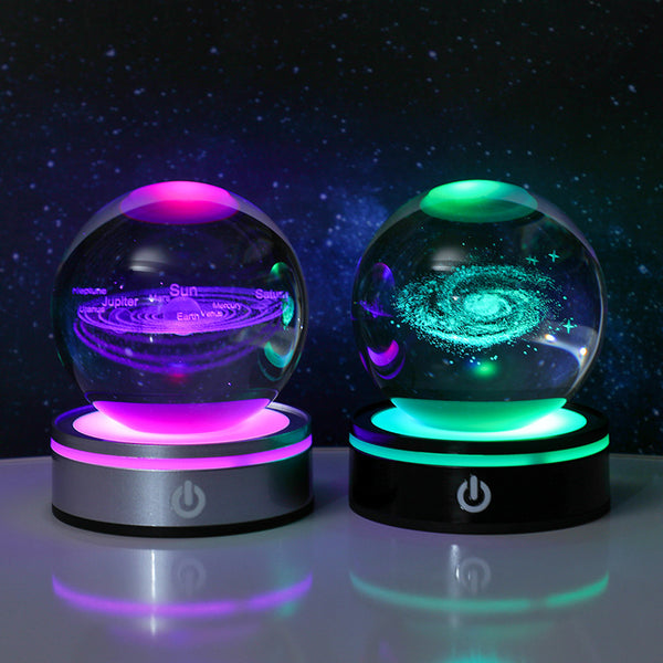 3d Carved Galaxy Starry Sky Crystal Ball Luminous Night Light Round Touch Base Creative