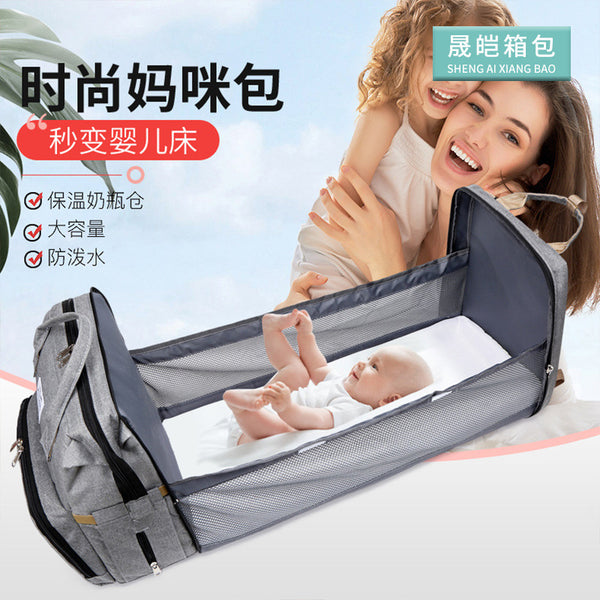 New Fashion Mummy Bag Folding Baby Bed Mother And Baby Bag Large Capacity Portable Bottle Diaper Shoulder Mother Bag
