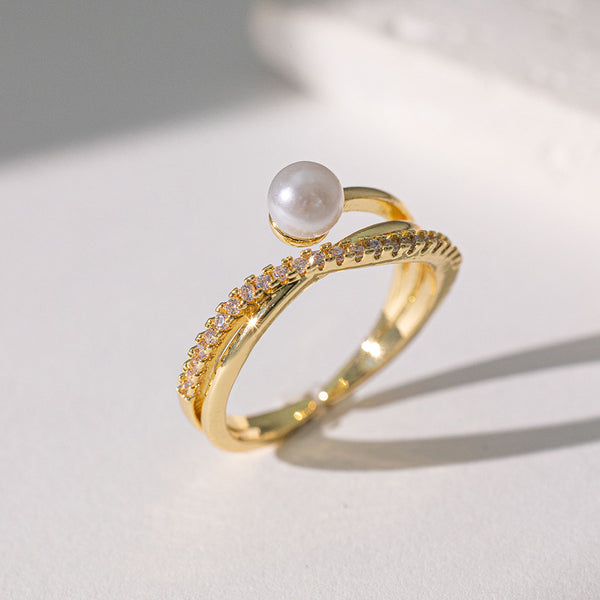 خاتم لؤلؤي جديد مرصع بالزركون من 3A، خاتم مصمم بفتحة قابلة للتعديل، عناصر أزياء على شكل نجمة