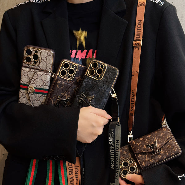 Classic Trendy Brand Diagonal Card Bag For Foreign Trade For IPhone16Promax New Card Apple Phone Case