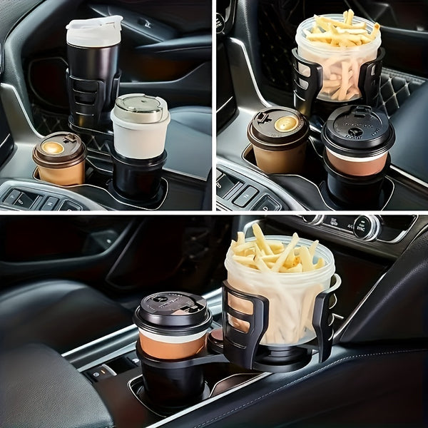 Adjustable Car Cup Holder Expander with Phone Holder – Multifunctional Dual Cup Mount for Beverage and Air Freshener Organization, Durable ABS Material, Car Accessorie